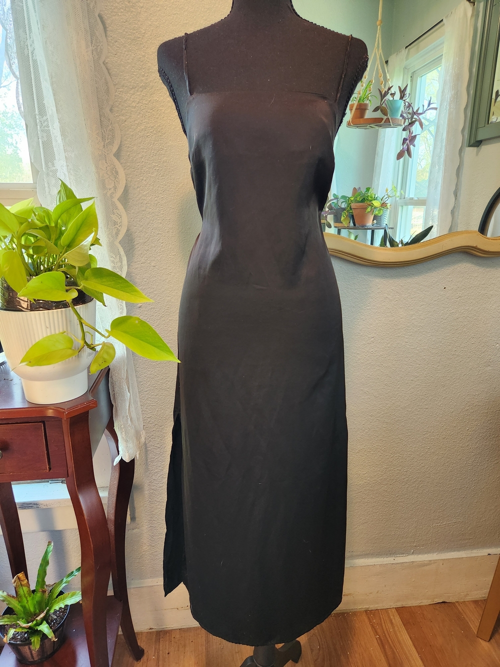 H&M Black Slip Dress with Square Neckline